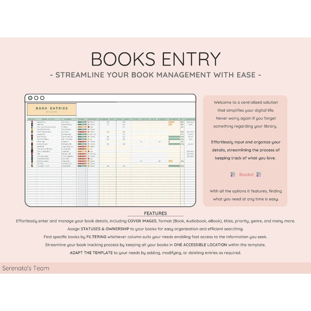 Digital Reading Tracker Spreadsheet | Book Collection & Review Planner
