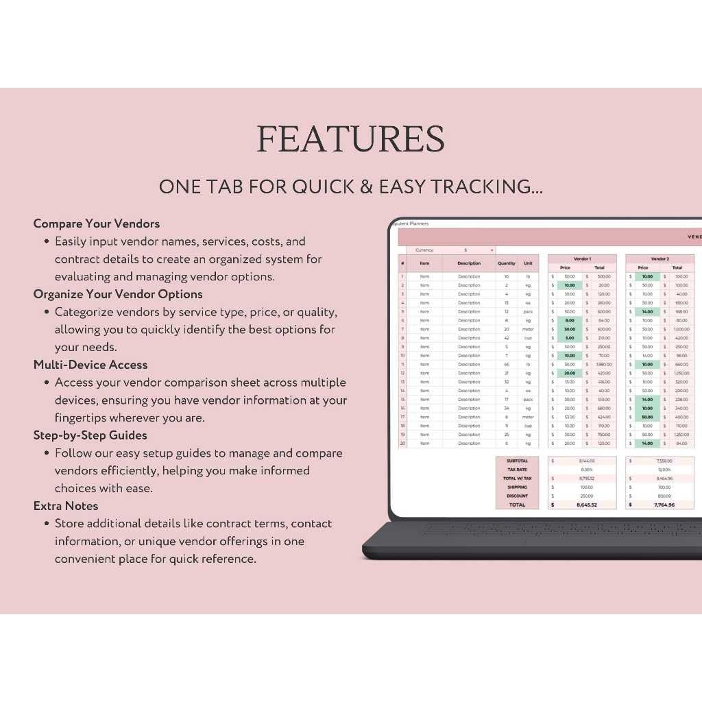 Vendor Price Comparison Google Sheets | Price Tracker Order Tracker Inventory & Finance Tracker