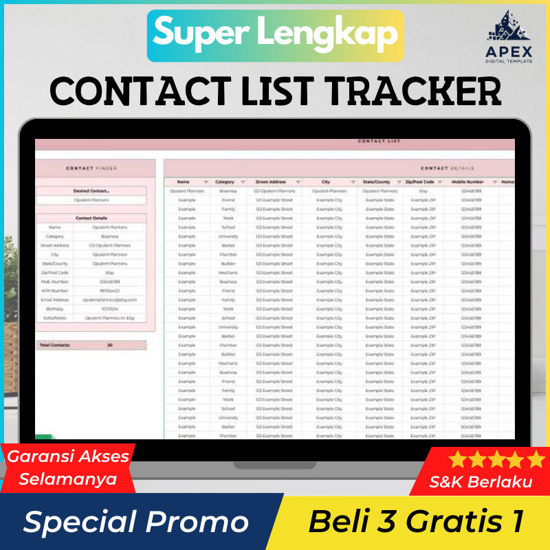 Contact List Spreadsheet Google Sheets | Address Book Organizer Client & Emergency Contact Tracker