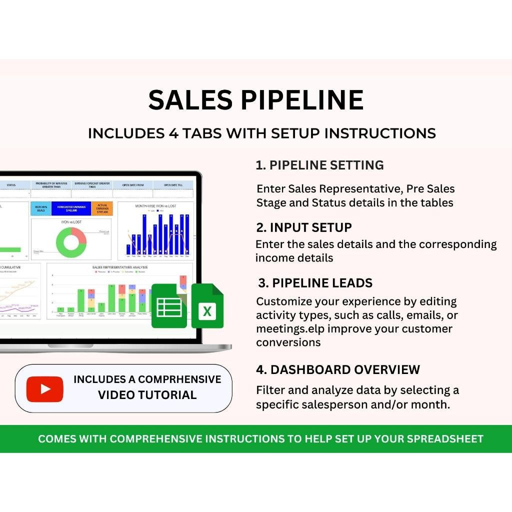 Sales Pipeline Tracker Spreadsheet Excel | Sales Pipeline Dashboard Client CRM Template