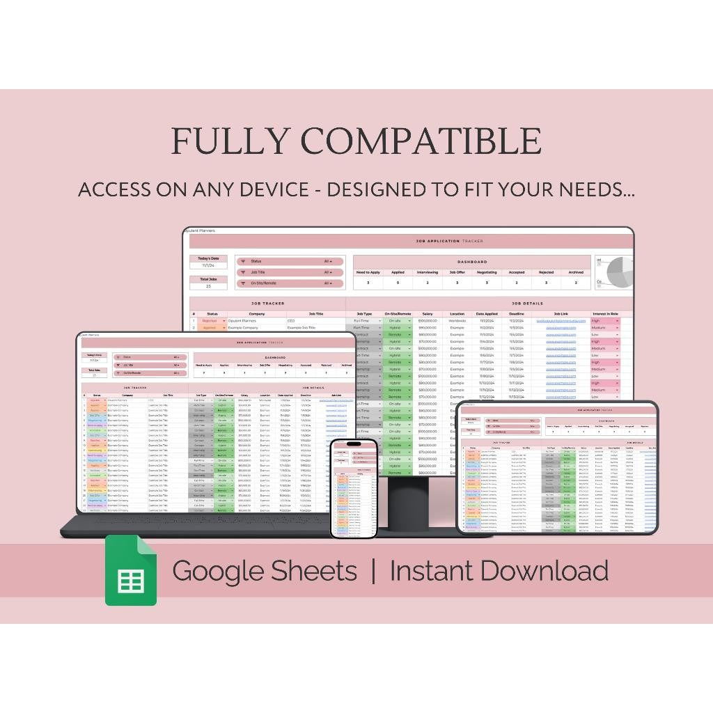 Job Application Tracker Spreadsheet | Google Sheets Job Planner Interview & Career Dashboard