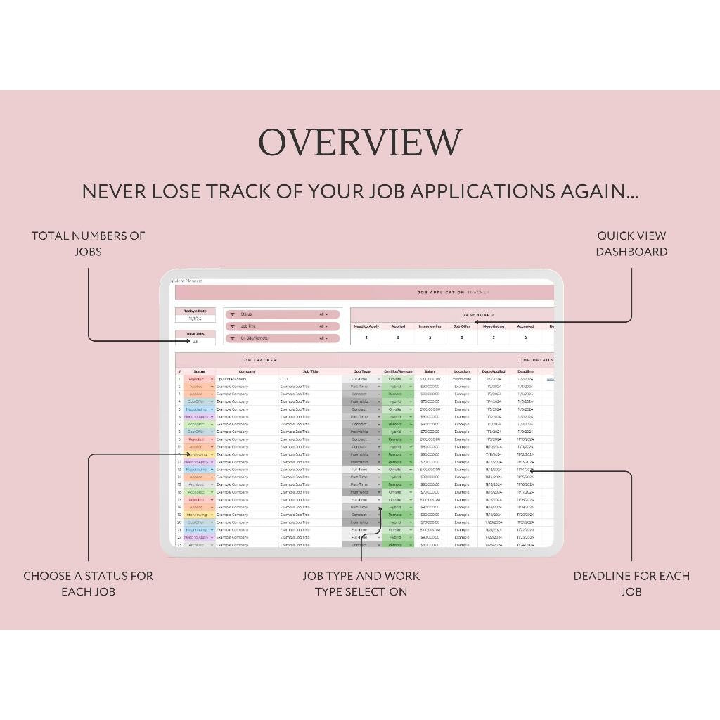Job Application Tracker Spreadsheet | Google Sheets Job Planner Interview & Career Dashboard