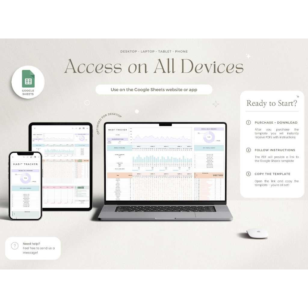 Habit Tracker Spreadsheet Google Sheets | Daily Weekly Monthly Habit Planner & Goal Tracker