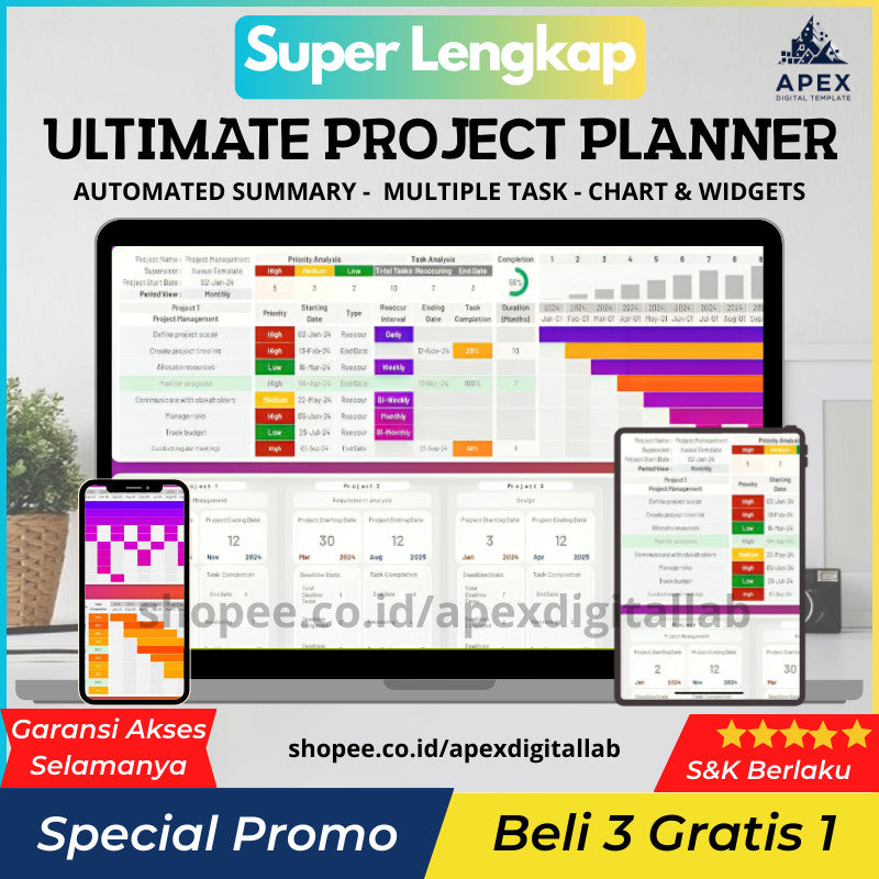Project Planner Excel Gantt Chart Template | Multi Project Tracker Timeline Deadline Manager