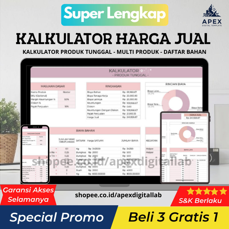 Kalkulator Harga Jual Spreadsheet | Template Usaha Kecil Hitung Produk & Keuntungan