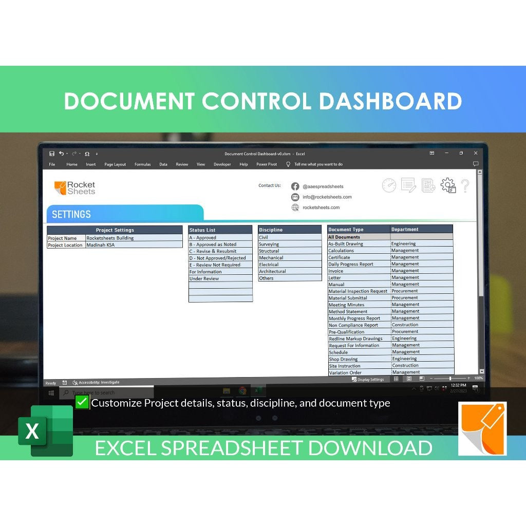Document Control Dashboard Excel | Laporan Dinamis Manajemen Dokumen & Proyek