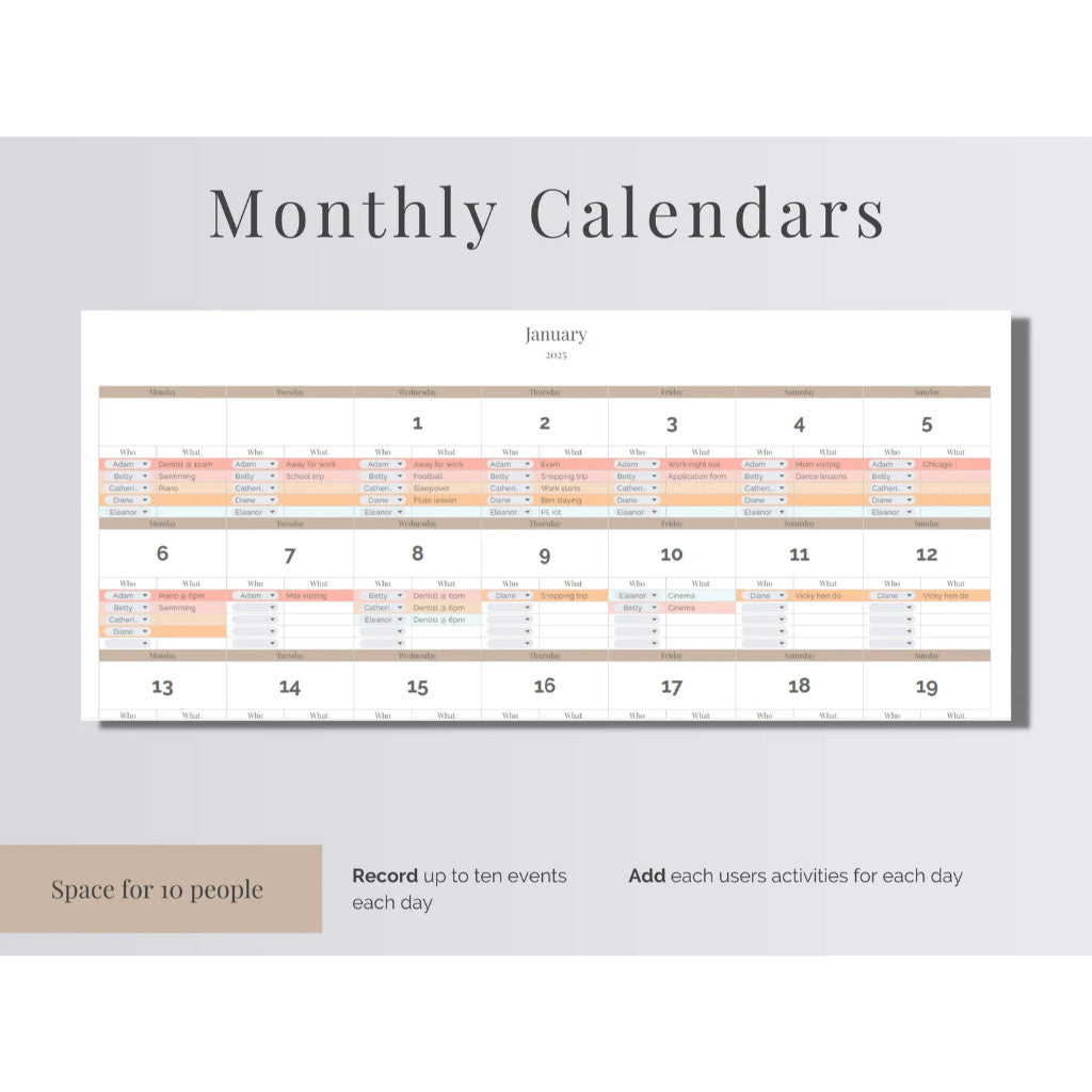 Template Jadwal Bulanan & Harian Gsheet| Jadwal Keluarga Piket Les Group Monthly Scheduler Planner
