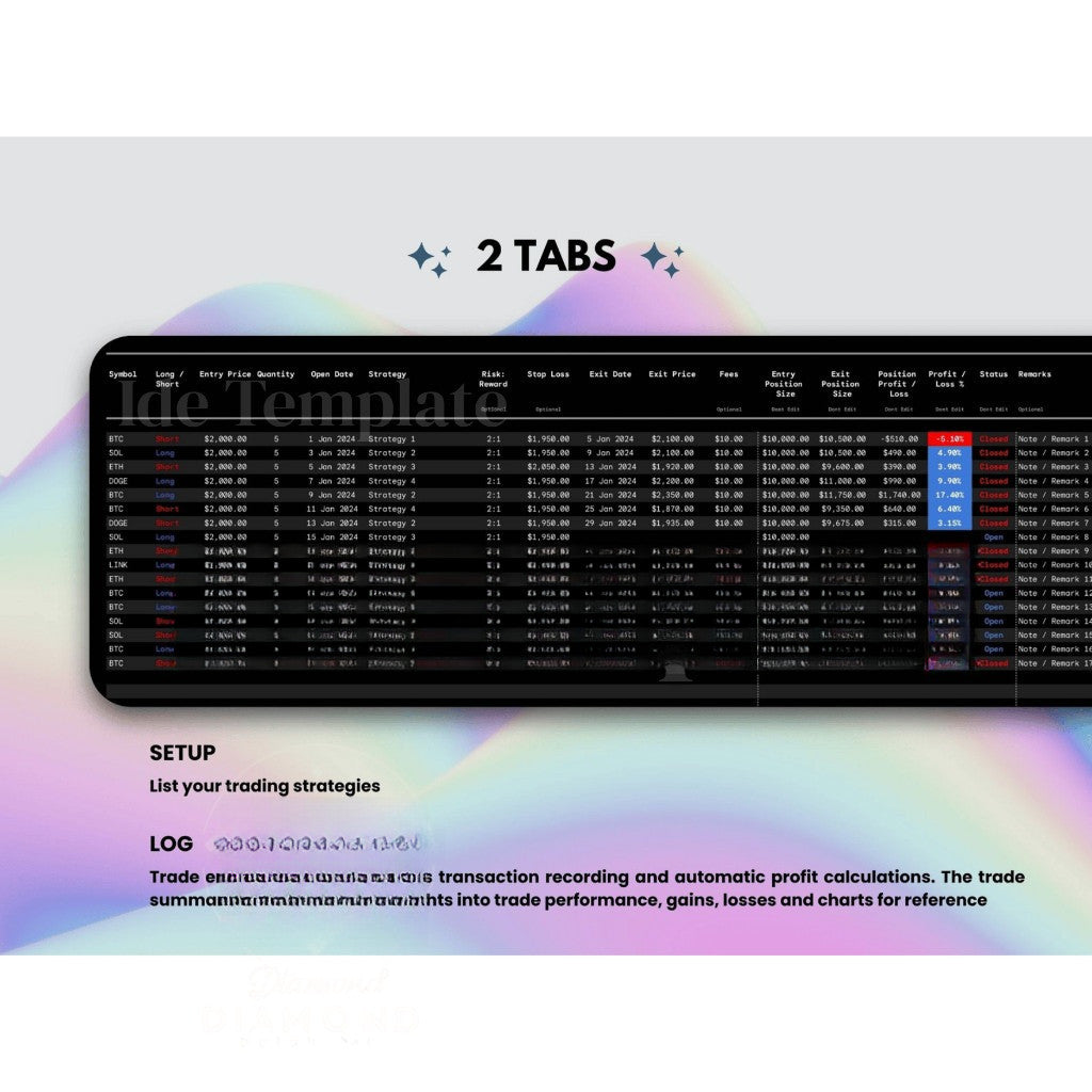 Trading Journal Spreadsheet GSheets Personal Finance Stock Market Financial Planner Investment Tracker Crypto Portfolio Tracker