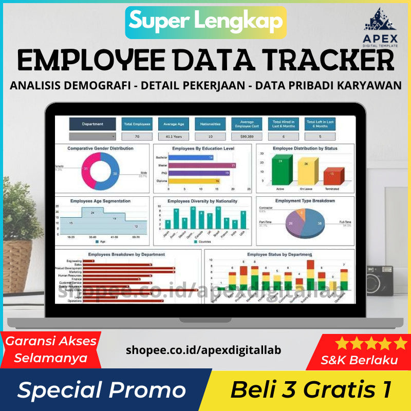 Employee Data Management Excel Google Sheets | HR Tool Database Karyawan & Sistem SDM