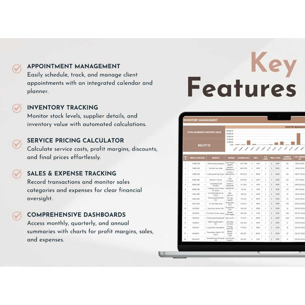 Beauty Business Template | Salon Spa Nail Salon Cost Calculator Income Expense Tracker Spreadsheet