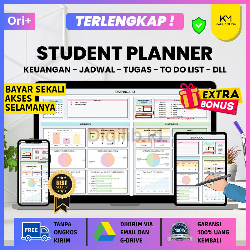 TEMPLATE STUDENT PLANNER Digital Perencana Rencana Manajemen Pembelajaran Belajar Tugas Pekerjaan Jadwal Pelajar Mahasiswa Keuangan Harian Mingguan Bulanan Pendidikan Assignment Tracker Academic Planner Spreadsheet Excel Task Tracker To Do List DL01