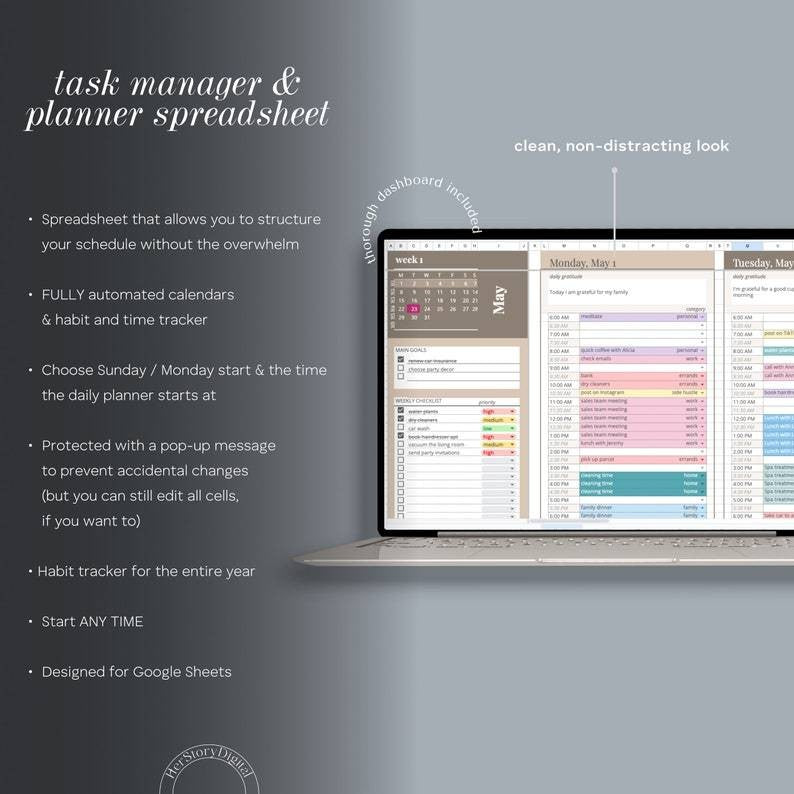 Annual Digital Planner Spreadsheet | To Do List Jadwal Harian Kalender Bulanan Untuk Produktivitas