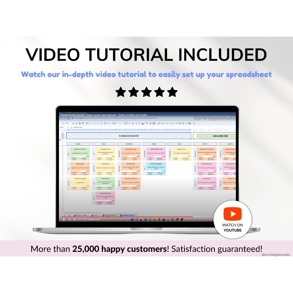 Kanban Board Small Business Excel | Task Tracker Project Planning Checklist To Do List