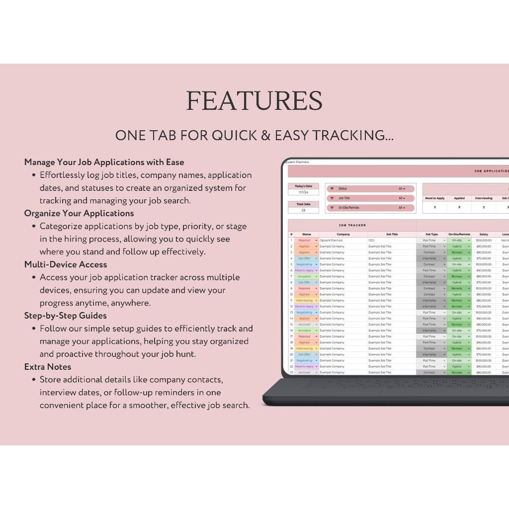 Job Application Tracker Spreadsheet | Google Sheets Job Planner Interview & Career Dashboard