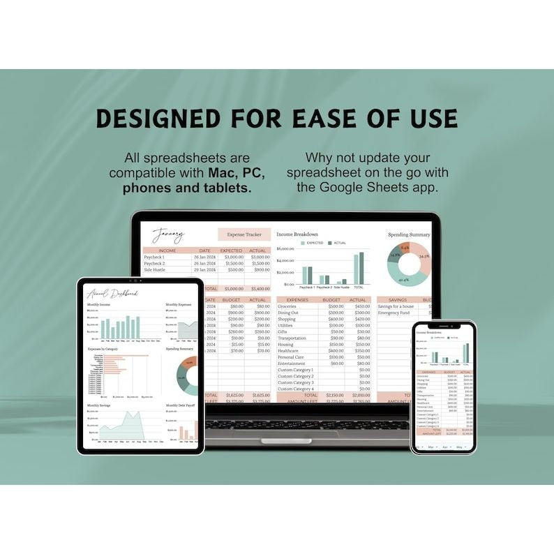Annual & Monthly Budget Spreadsheet Bundle Google Sheets Savings Tracker Debt Control Personal Finances Easy Monthly Budgeting Template