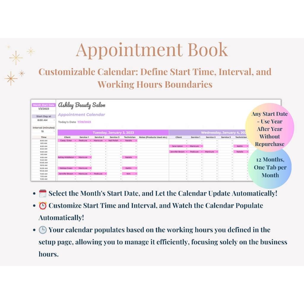 Aplikasi Google Sheet Appointment Schedule, Client Record Book Spreadsheet Template, Appointment Book, Beauty Business, Nail Salon, Lash Tech, Hair Stylist