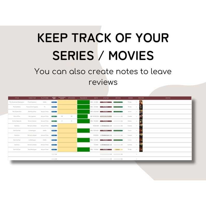 Movies & Series Tracker – Google Sheets Planner for Watchlist, Reviews, and Film Journal