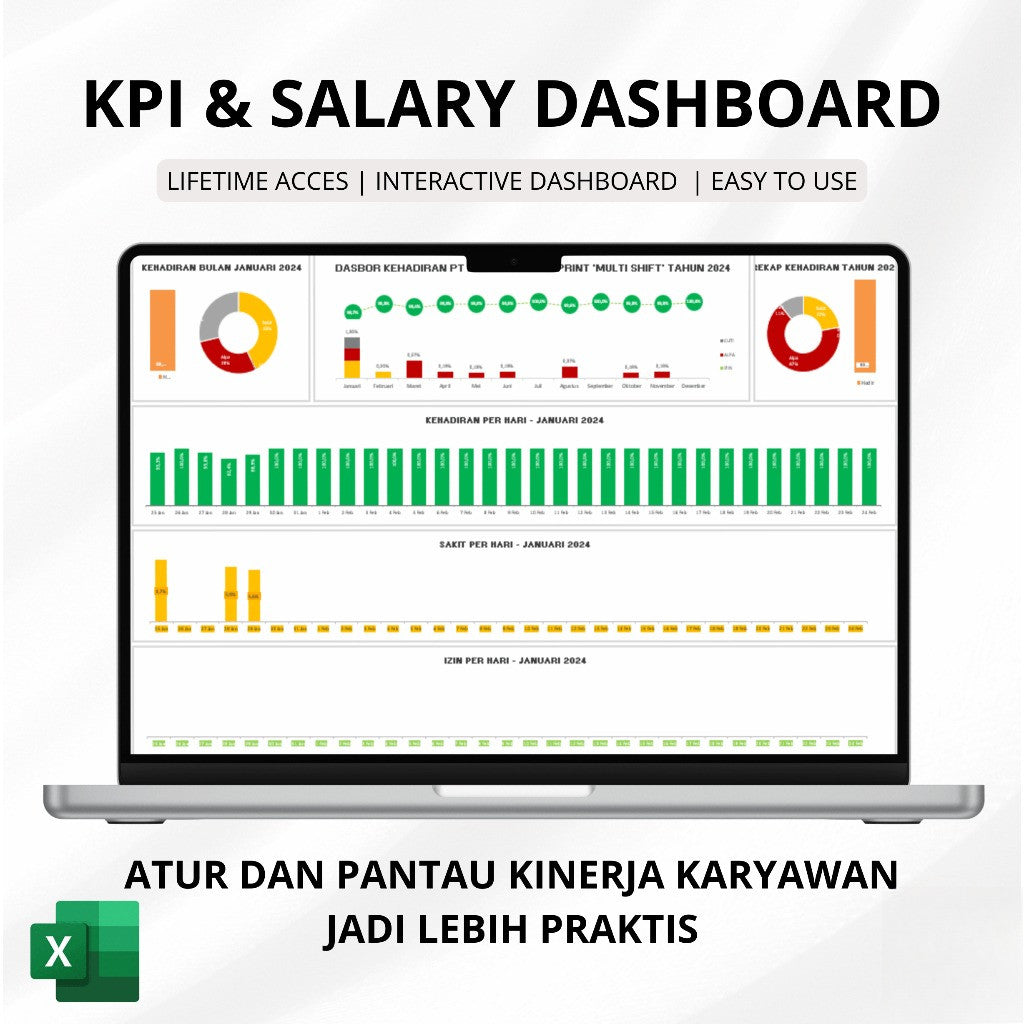 (55) Template Excel Slip Gaji & KPI Kehadiran Karyawan Otomatis - Integrasi Fingerprint termasuk perhitungan pph 21 pph21 pajak untuk HR Bisnis dan Usaha