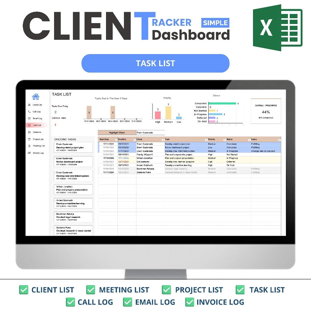 Excel Client Tracker  CRM Dashboard, Small Business Template, Excel Business Tracker, Business Planner Business Spreadsheet, Lead Tracker