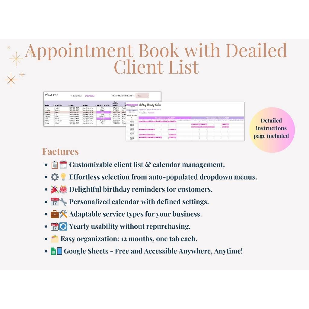 Aplikasi Google Sheet Appointment Schedule, Client Record Book Spreadsheet Template, Appointment Book, Beauty Business, Nail Salon, Lash Tech, Hair Stylist
