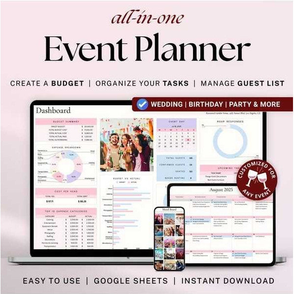 Event Planner Spreadsheet for Party Planning Baby Shower Corporate Event Google Sheets Organizer Budget Vendor Entertainment Guest List