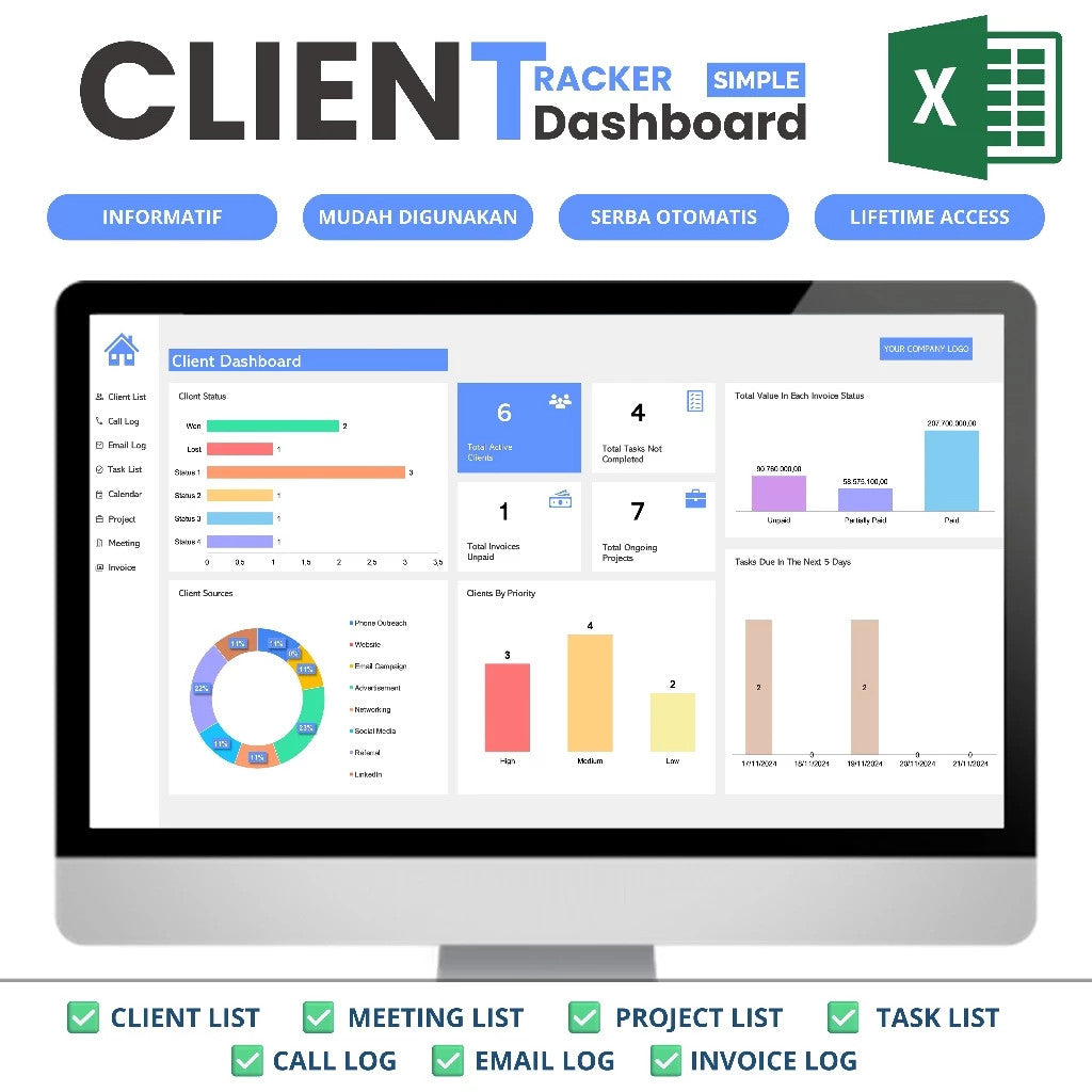 Excel Client Tracker  CRM Dashboard, Small Business Template, Excel Business Tracker, Business Planner Business Spreadsheet, Lead Tracker