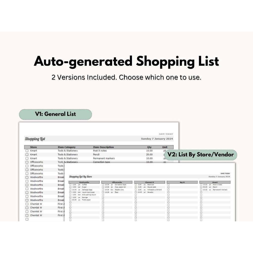 Office Supplies Inventory and Shopping List Google Sheets