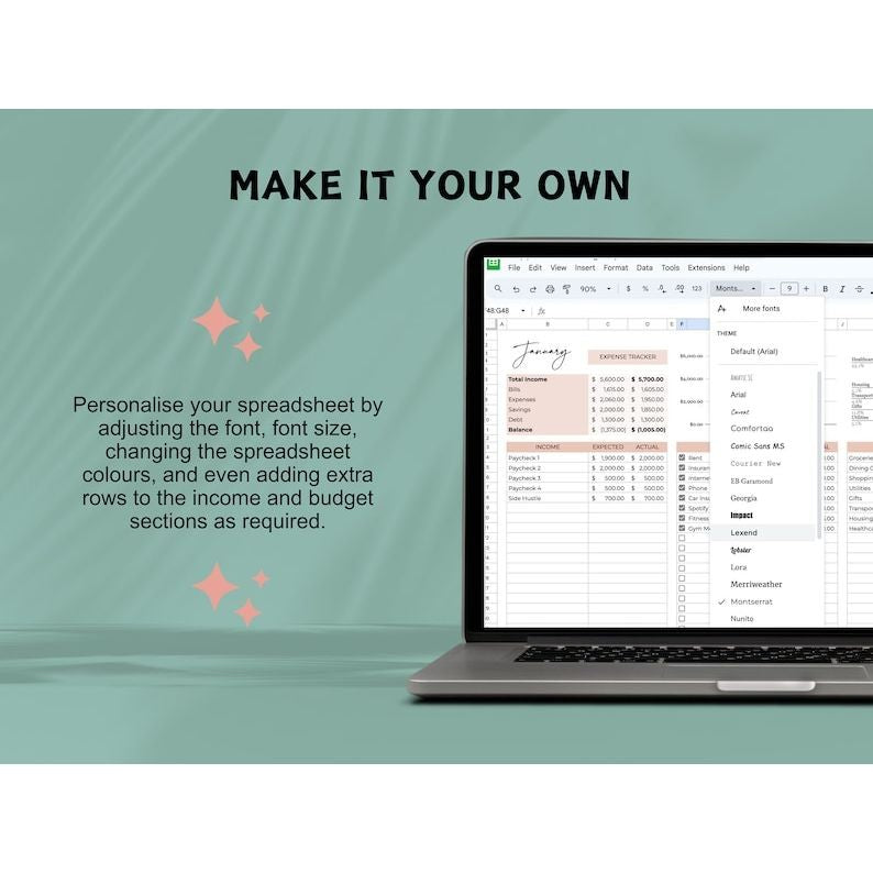 Annual & Monthly Budget Spreadsheet Bundle Google Sheets Savings Tracker Debt Control Personal Finances Easy Monthly Budgeting Template