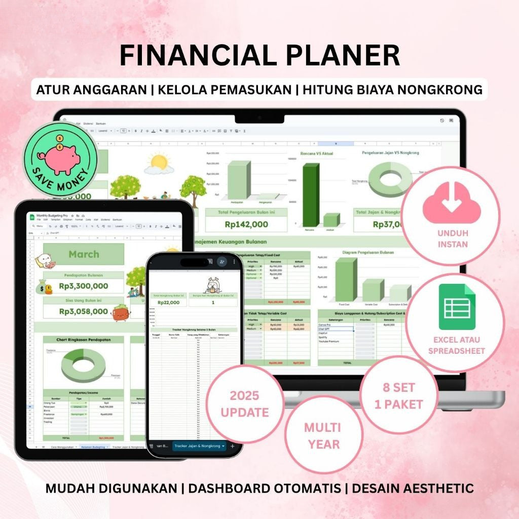 KOMPLIT BUDGET PLANNER | TEMPLATE LAPORAN KEUANGAN Pribadi Keluarga Pemasukan Pendapatan Pengeluaran Harian Bulanan, Budget Planner, Dashboard