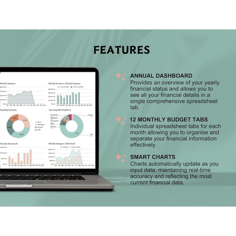 Annual & Monthly Budget Spreadsheet Bundle Google Sheets Savings Tracker Debt Control Personal Finances Easy Monthly Budgeting Template