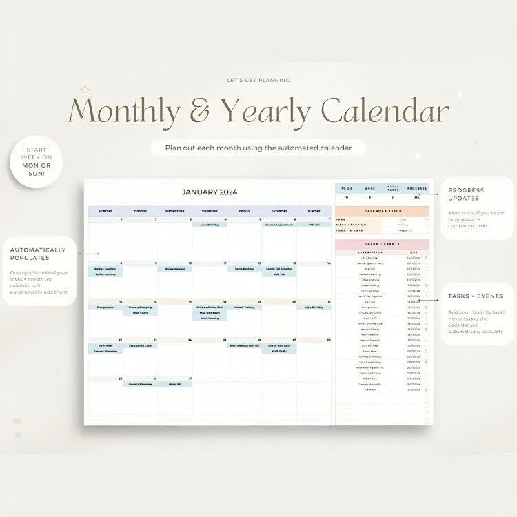 (ADL - 92) 10 in 1 Life Planner Google Sheets | Budget Tracker, Calendar 2025, Habit & To Do List