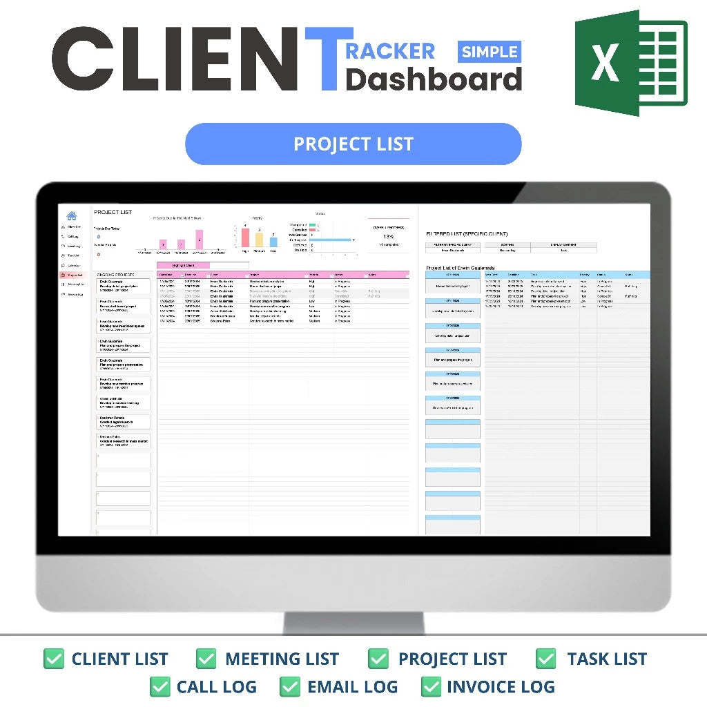 Excel Client Tracker  CRM Dashboard, Small Business Template, Excel Business Tracker, Business Planner Business Spreadsheet, Lead Tracker