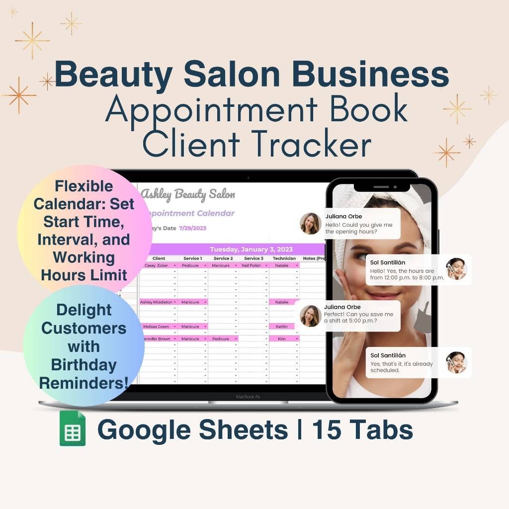 Aplikasi Google Sheet Appointment Schedule, Client Record Book Spreadsheet Template, Appointment Book, Beauty Business, Nail Salon, Lash Tech, Hair Stylist