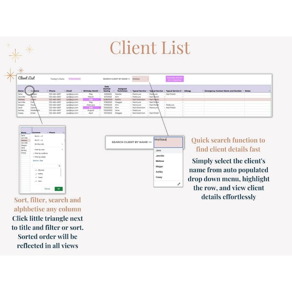 Aplikasi Google Sheet Appointment Schedule, Client Record Book Spreadsheet Template, Appointment Book, Beauty Business, Nail Salon, Lash Tech, Hair Stylist