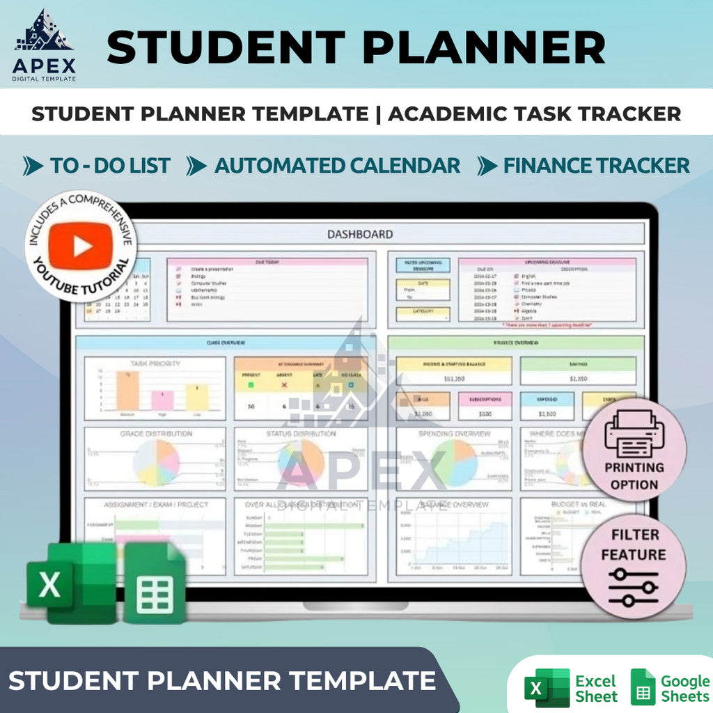 (ADL - 91) Student Planner Template | Academic Assignment Tracker & Jadwal Belajar Mahasiswa & To Do
