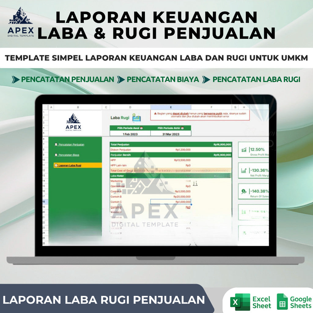 Template Laporan Keuangan Laba dan Rugi Simpel Goolge Sheet Spreadsheet Otomatis Cepat dan Mudah untuk Bisnis dan Usaha