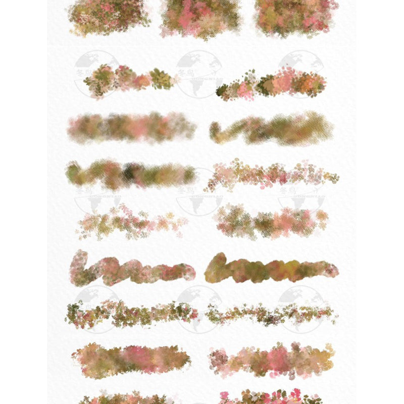 [Procreate/Ps] 36 บรัชดอกไม้ พุ่มไม้สีน้ำมันสไตล์สวนอังกฤษ