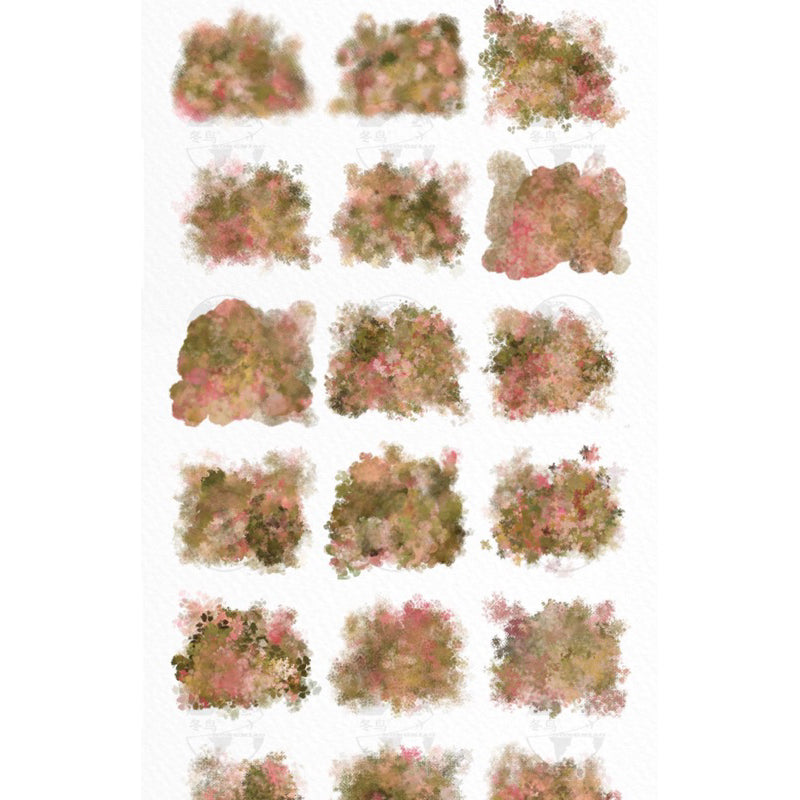 [Procreate/Ps] 36 บรัชดอกไม้ พุ่มไม้สีน้ำมันสไตล์สวนอังกฤษ