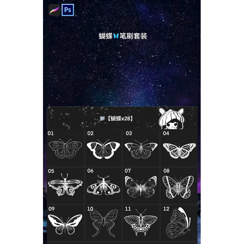 [Procreate/Ps] บรัชผีเสื้อ 28 บรัช