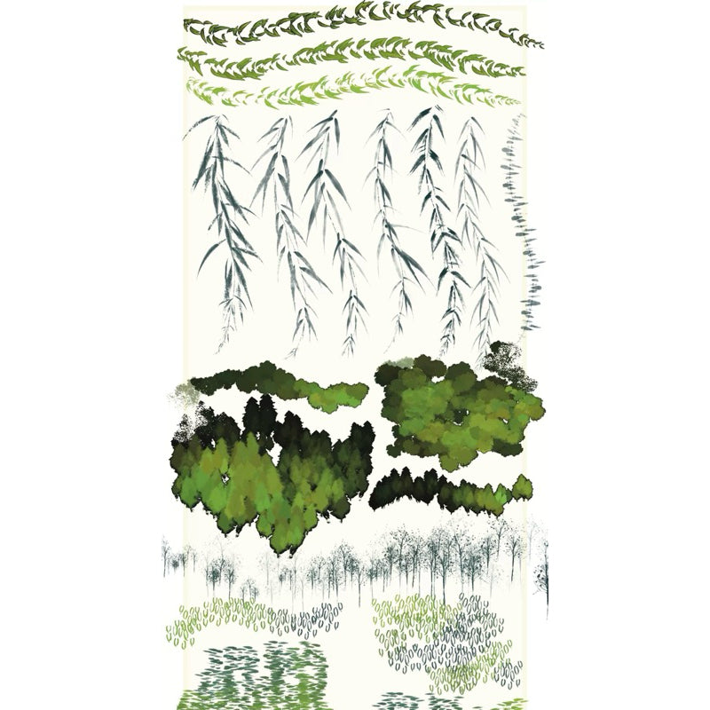 Procreate เซตบรัชใบไม้ พุ่มไม้ ต้นไม้ ใบหลิว (E3)