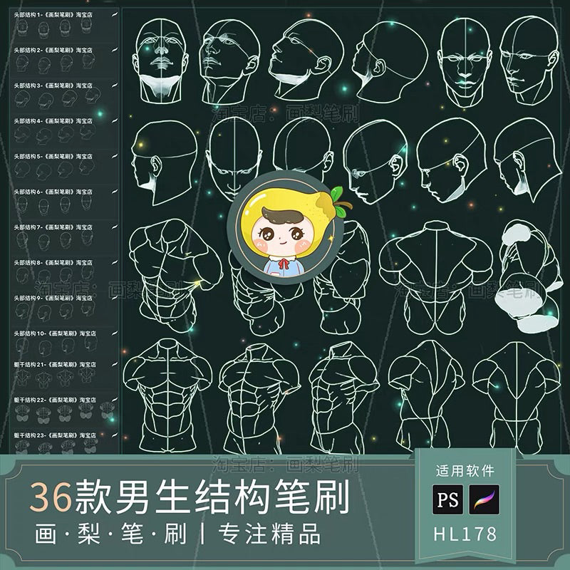 [Procreate/Ps] 36 บรัชโครงสร้างหน้า และตัวผู้ชาย