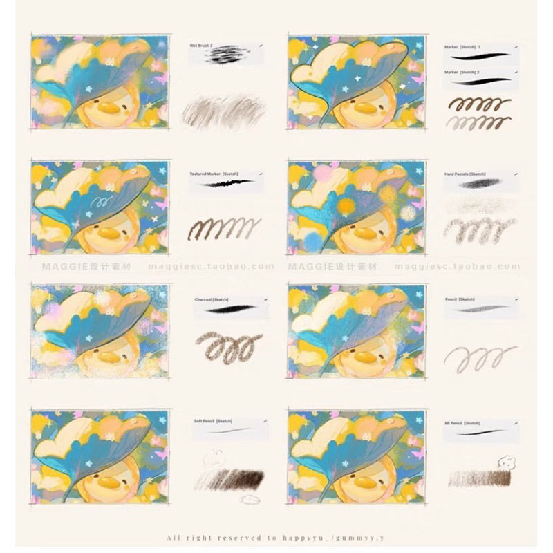 Procreate 25 บรัชสีน้ำมัน เทกเจอร์น่ารัก