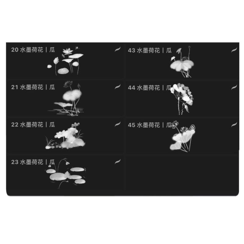 [Procreate/Ps] 45 บรัชดอกบัวลายเส้นน้ำหมึก