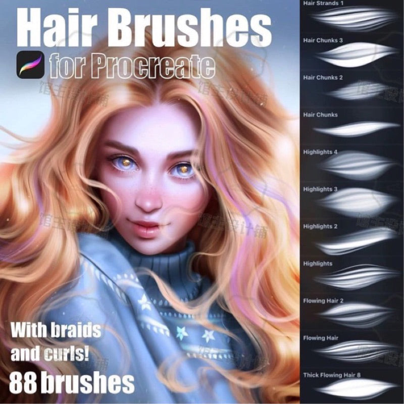 [Procreate] 88 Hair Brushes