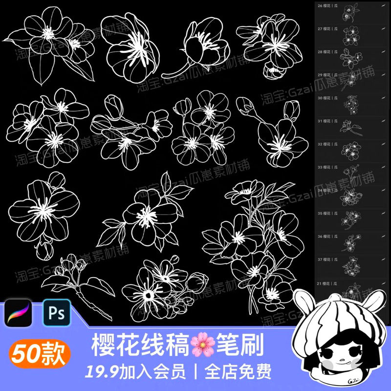 Procreate/Ps 50 บรัช Sakura line