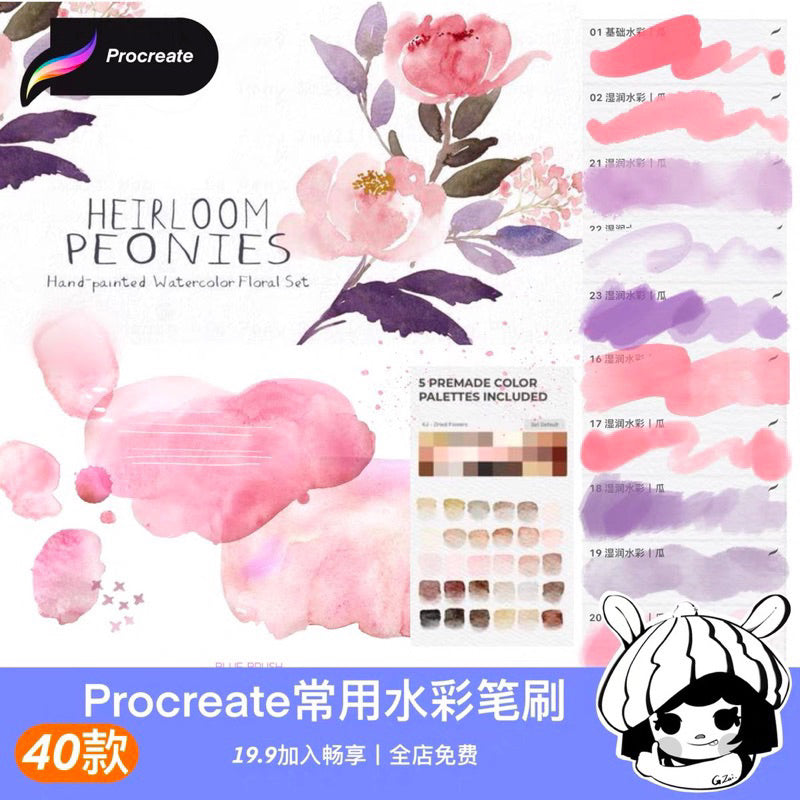 [Procreate] Set บรัชสีน้ำ v.1