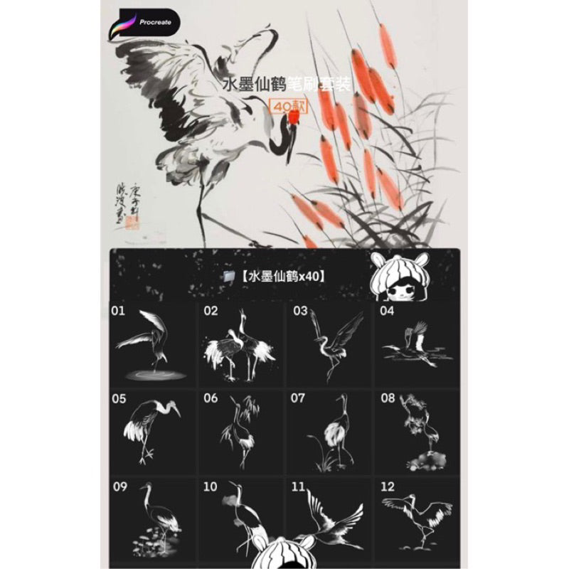 [Procreate] 40 บรัชกระเรียน