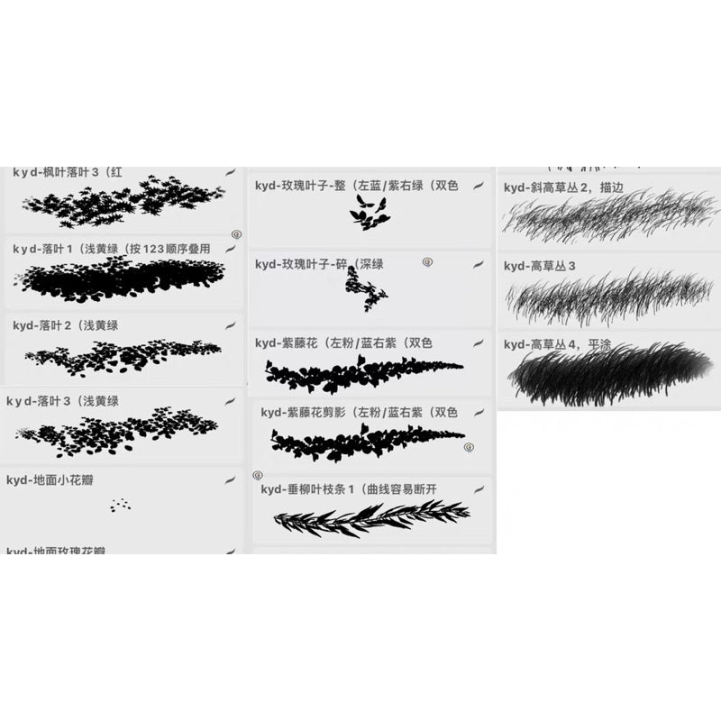 Procreate 40 บรัชดอกวิสทีเรีย กลีบดอก หญ้า ผีเสื้อ