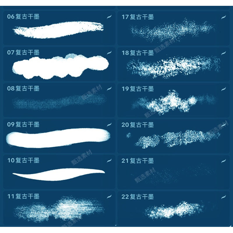 Procreate/Ps 22 retro dry ink brushes