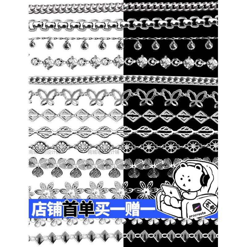 Procreate บรัชเครื่องประดับ สร้อยเงิน